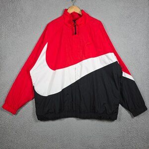 Nike Jacket Mens Size 2XL Red Black White Windbreaker Big Swoosh Woven Relaxed
